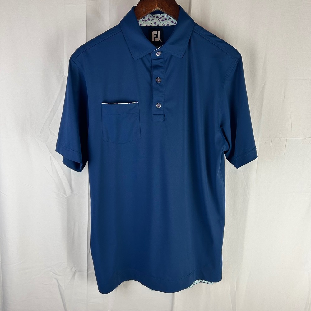 Footjoy FJ Mens Golf Polo Shirt Blue Pocket Short Sleeve‎ Performance Size S